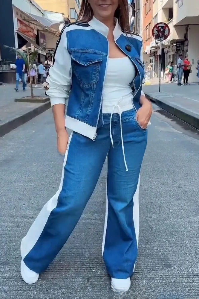 Women's Denim Long Sleeve Two-Piece Set