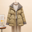 Women's Mid-Length Down Jacket with Waist Design