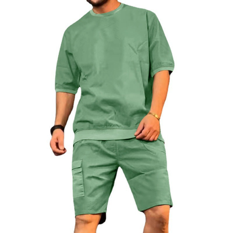 Men's Summer Casual Workwear Shorts and T-Shirt Set