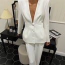 V-neck Suit Coat Straight Wide Leg Pants Two-piece Set