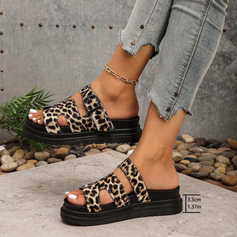 all-match thick bottom buckle solid color sandals