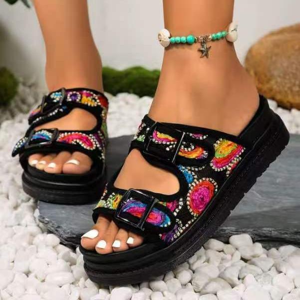 all-match thick bottom buckle solid color sandals
