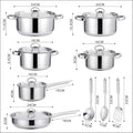 Stainless Steel Cookware Set 15-Piece Kitchen Pots and Pans