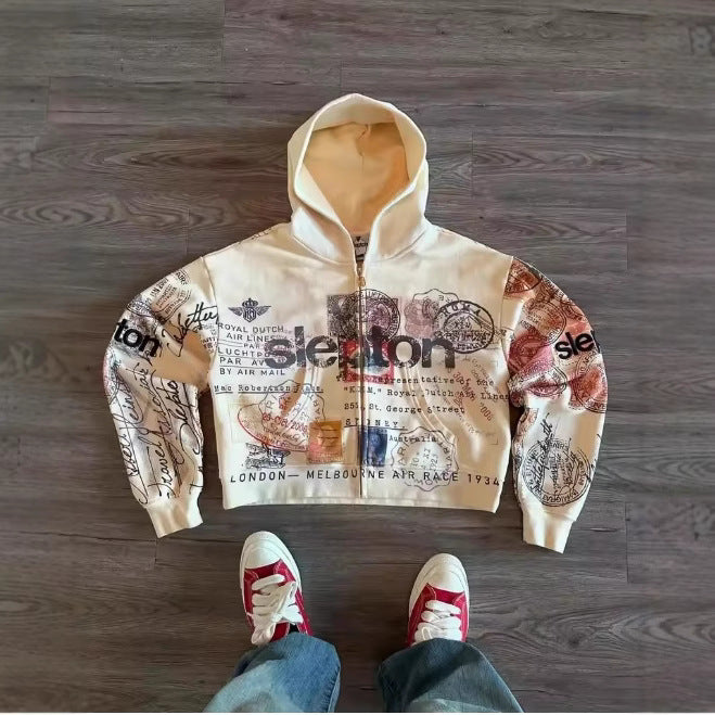 Harajuku Y2K Street Printed Zipper Hooded Sweatshirt