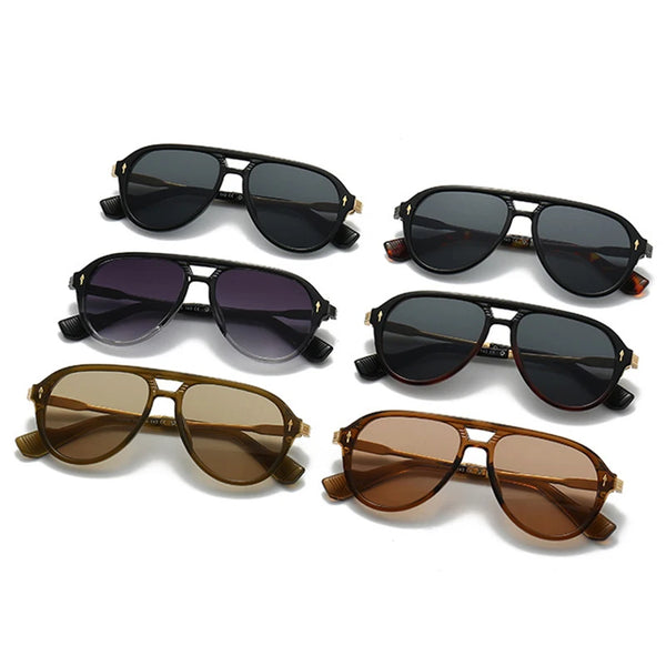 Retro Double Bridges Pilot Men Sunglasses Fashion Brand Designer Shades  Trending Rivets Women Luxury Sun Glasses