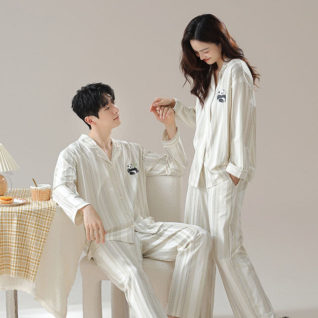 Pure cotton couple pajamas women's spring and autumn men's home suit set - TrendTrove