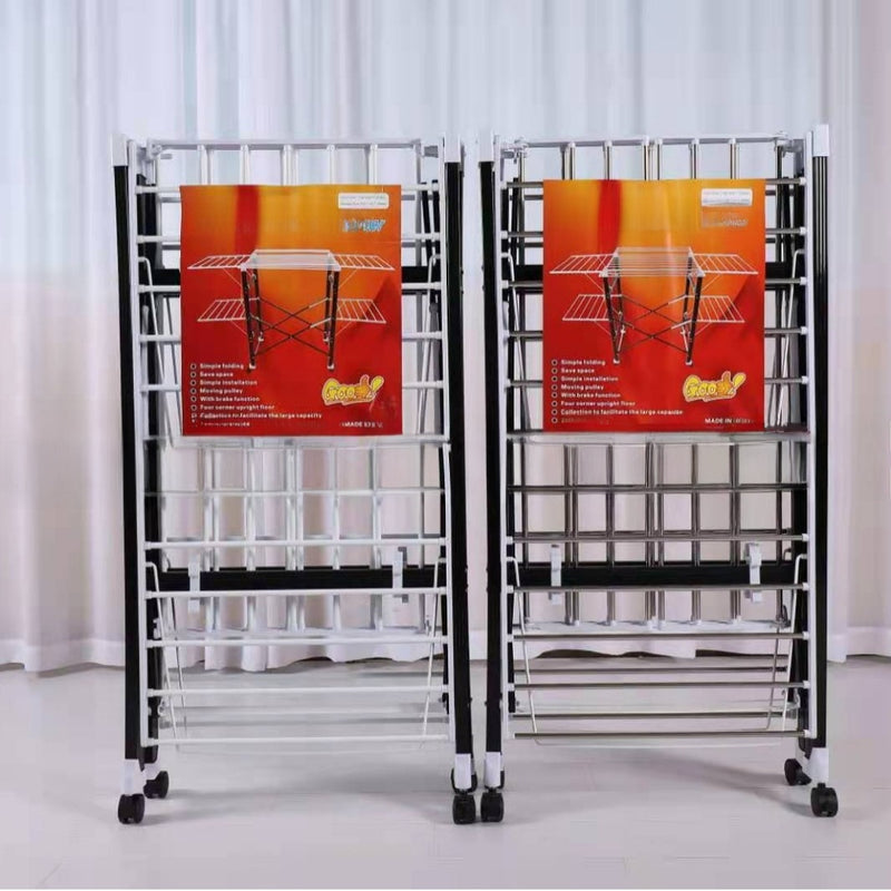 Folding Wheeled Double-Layer Iron Clothes Drying Rack