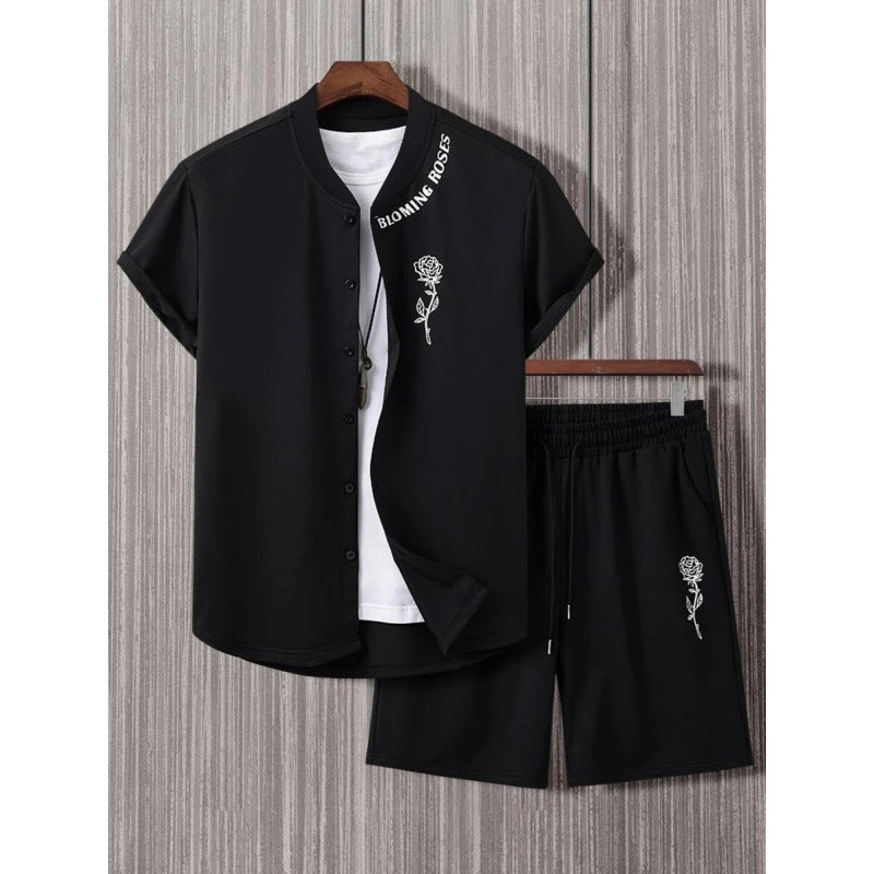 Men's Short-Sleeved Shirt and Beach Pants Set