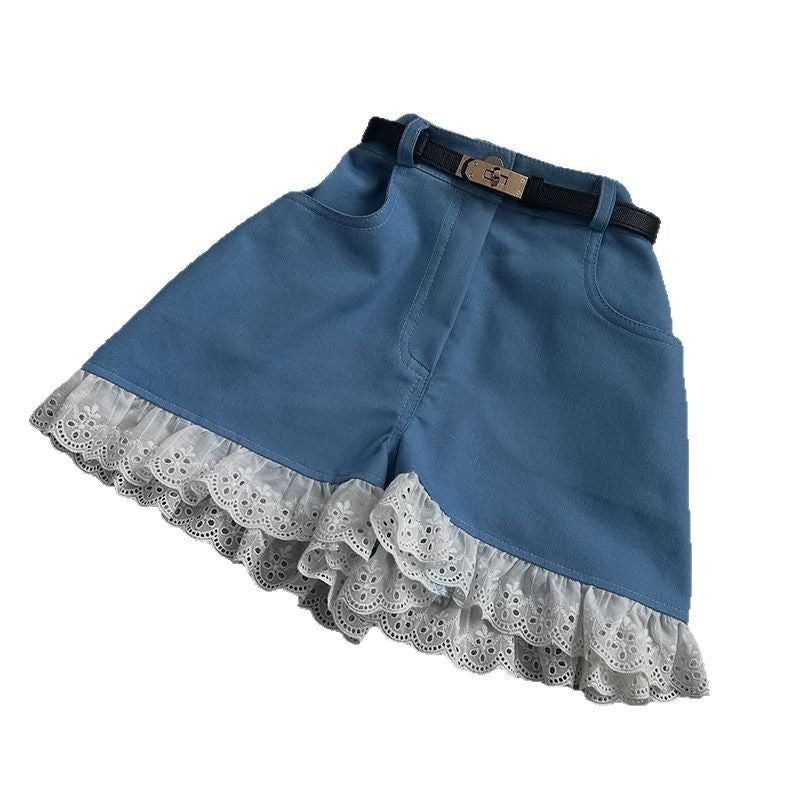 Women's High Waist Lace Stitching Shorts