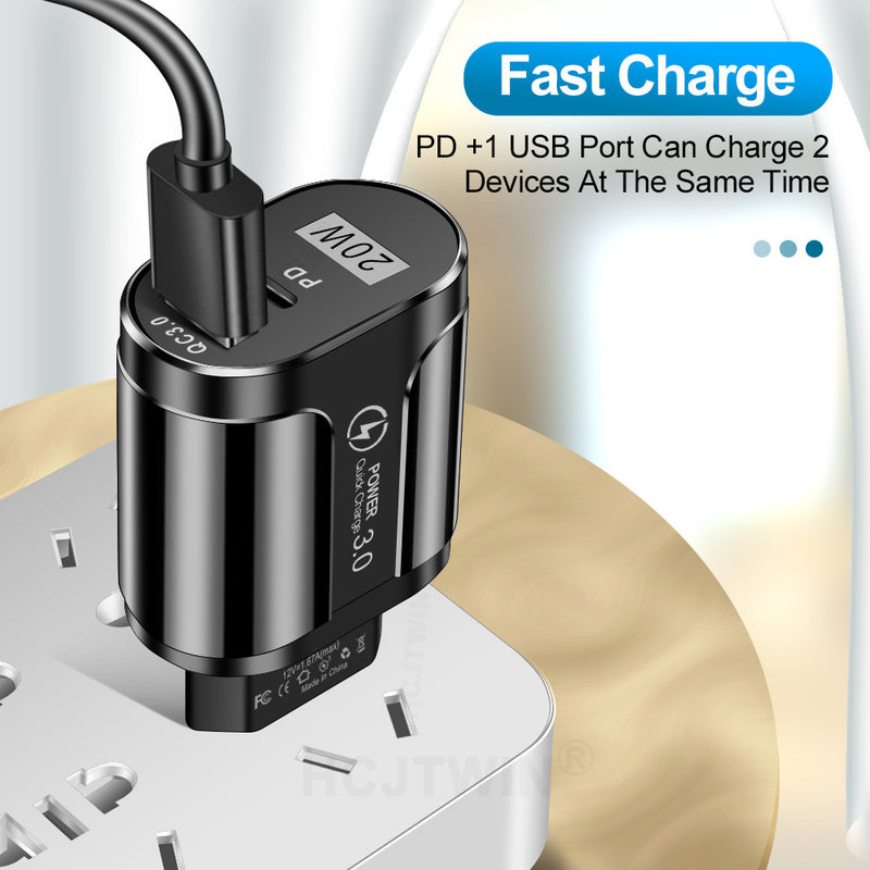 PD20W Mobile Fast Charging Charger 5V4A US, European, and British Standard Speed Matching Device PD+QC3.0 Travel Charging Head - TrendTrove