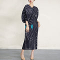 Japanese Printing Long Sleeve V-neck Dress