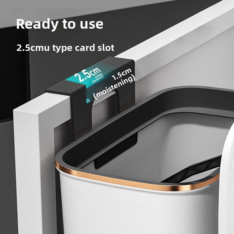 Wall-mounted trash can in the bathroom