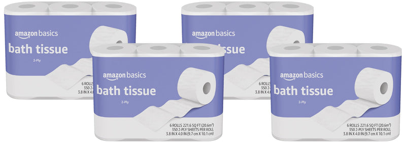 Amazon Basics 2-Ply Toilet Paper, 30 Rolls = 120 Regular Rolls, 350 Sheets, (Pack of 30), Unscented