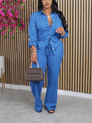 Women's Elegant Casual Two-Piece Set with Drawstring