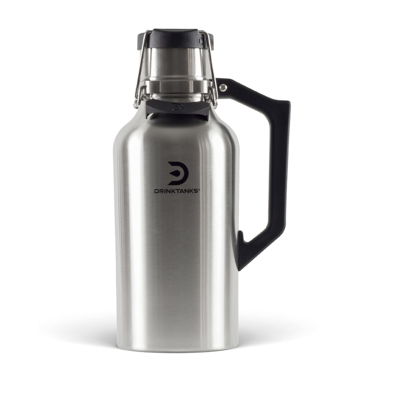 DrinkTanks Craft Growler, Passivated Stainless Steel Growlers for Beer, Leakproof and Vacuum Insulated Beverage Tumbler, Easy-to-Use Soda, Wine, or Coffee Tumbler with Handle, Crimson, 64 Oz