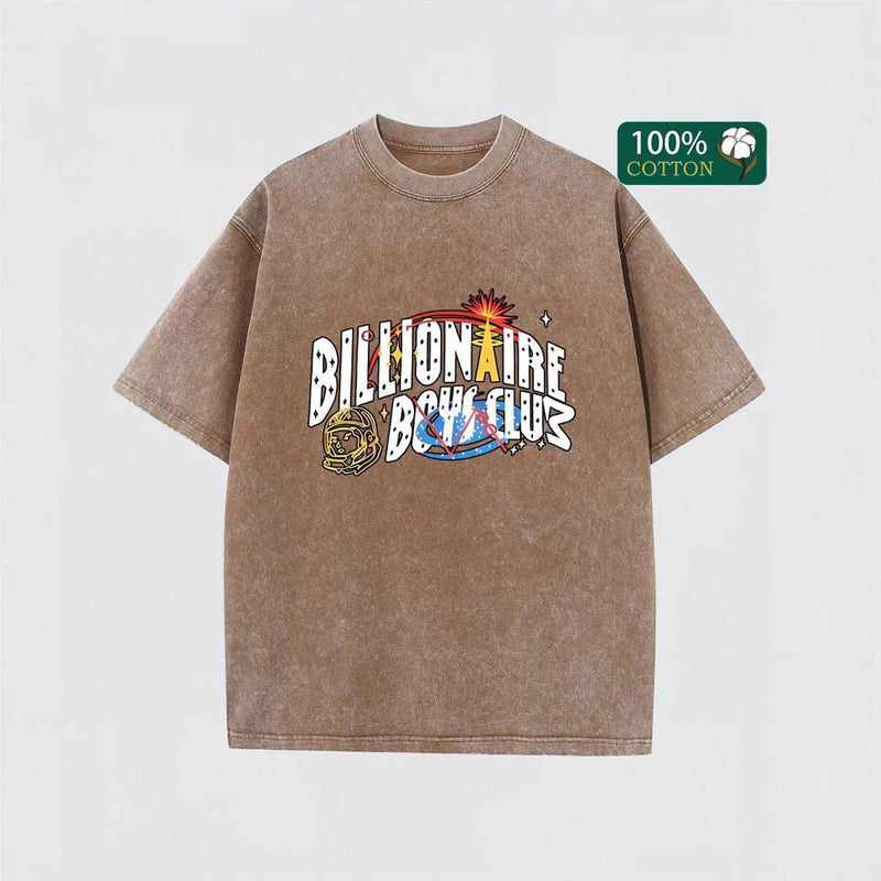 Retro Washed Cotton Short Sleeve Printed T-Shirt