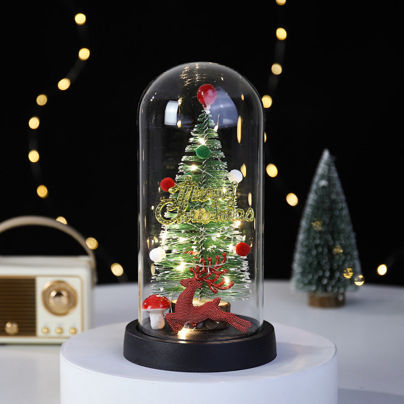 Christmas Gift LED Light Illumination Decorative Ornament Mini Christmas Tree Deer Glass Cover - TrendTrove