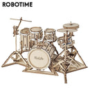 Robotime 4 Kinds 3D Musical Instrument Wooden Puzzle DIY Game Assembly Saxophone Drum Kit Accordion Cello Toy Gift for Children