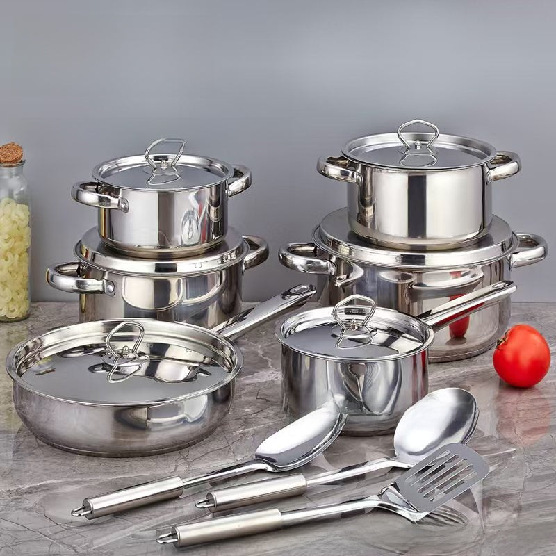 Stainless Steel Cookware Set 15-Piece Kitchen Pots and Pans