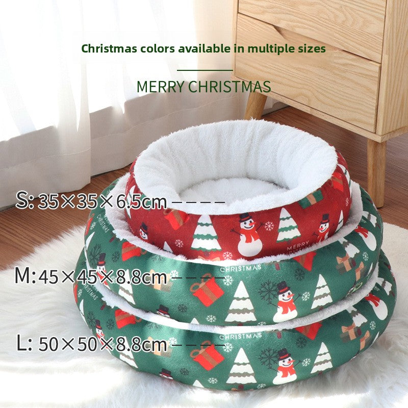 Christmas Round Pet Nest for Cats and Dogs