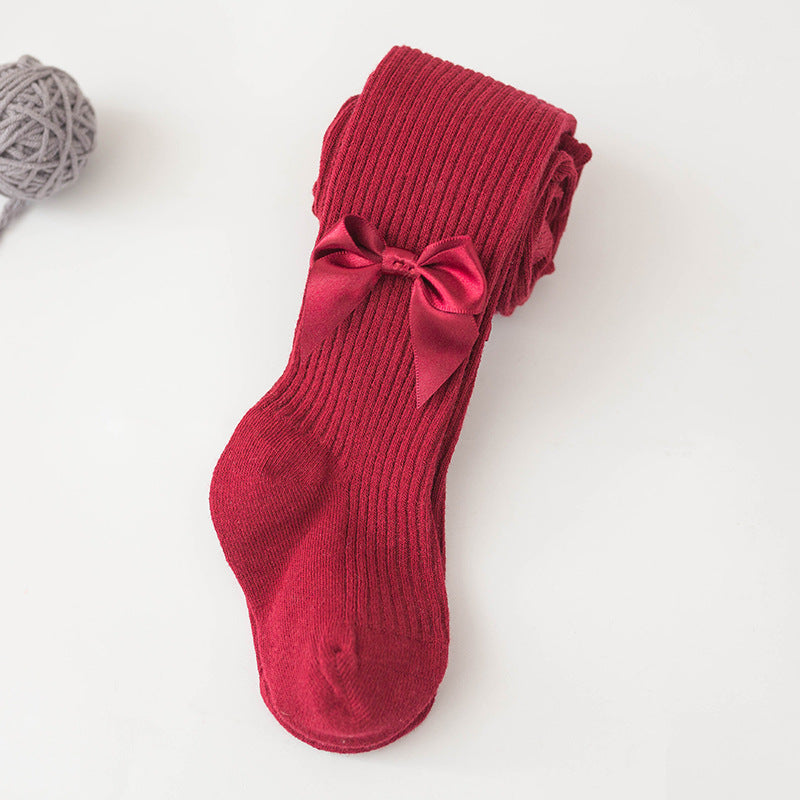 Spring And Autumn New Children's Pantyhose Bow Cotton White Baby Socks Medium Thick Foreign Girl Leggings - Suni