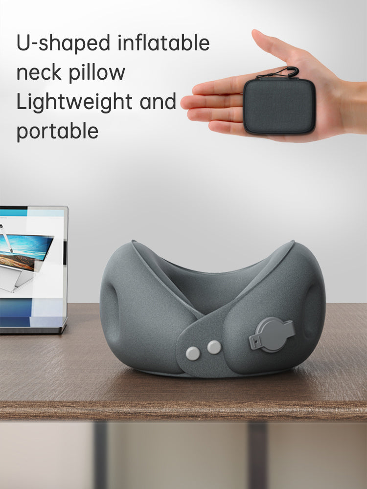 Inflatable U-shaped pillow portable neck pillow neck pillow can be stored airplane travel sleeping U-shaped pillow neck support neck cover - TrendTrove