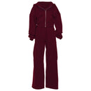 Women's Hooded Zipper Coat and Pants Suit