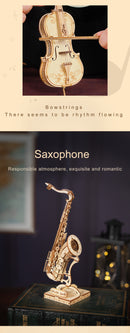 Robotime 4 Kinds 3D Musical Instrument Wooden Puzzle DIY Game Assembly Saxophone Drum Kit Accordion Cello Toy Gift for Children
