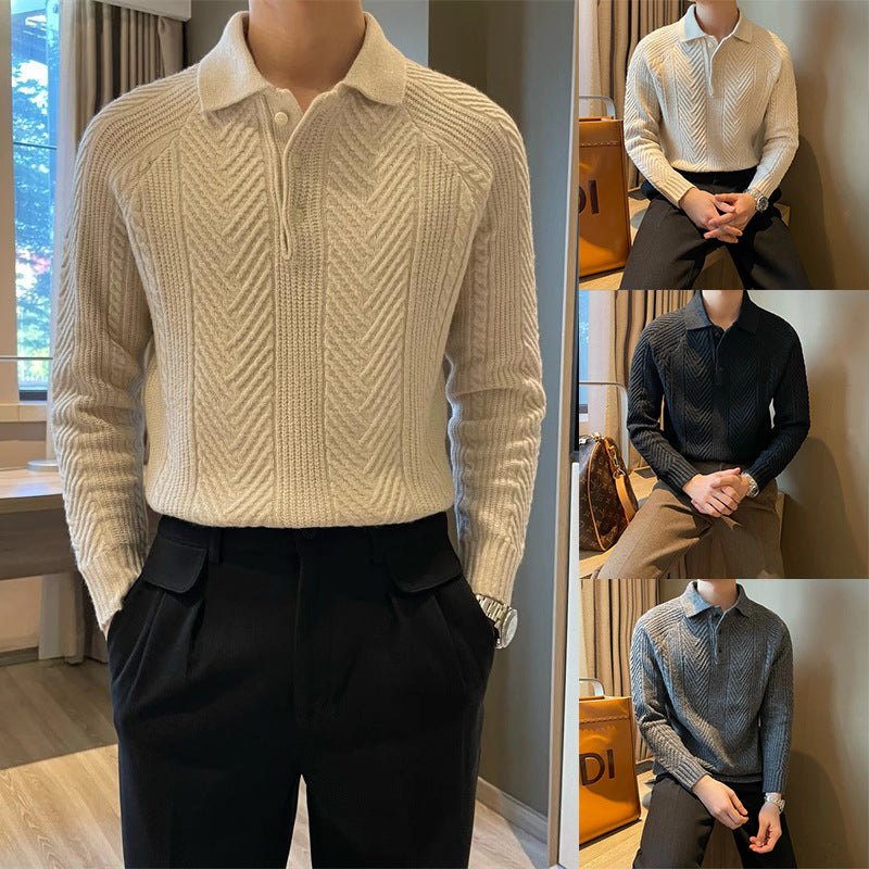 Men's light mature style long-sleeved knitted sweater