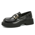 Cowhide Thick-Soled Loafers Black Versatile Leather Shoes
