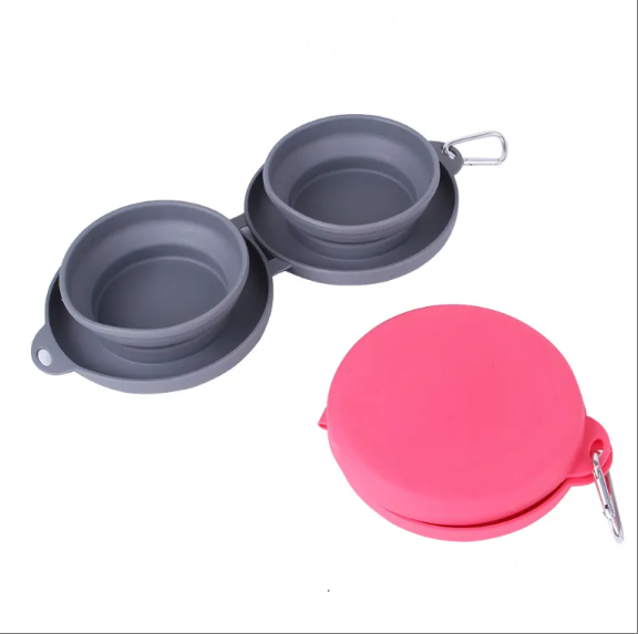 Collapsible Dual Pet Bowl ? Foldable Rubber Food & Water Dish for Dogs & Cats