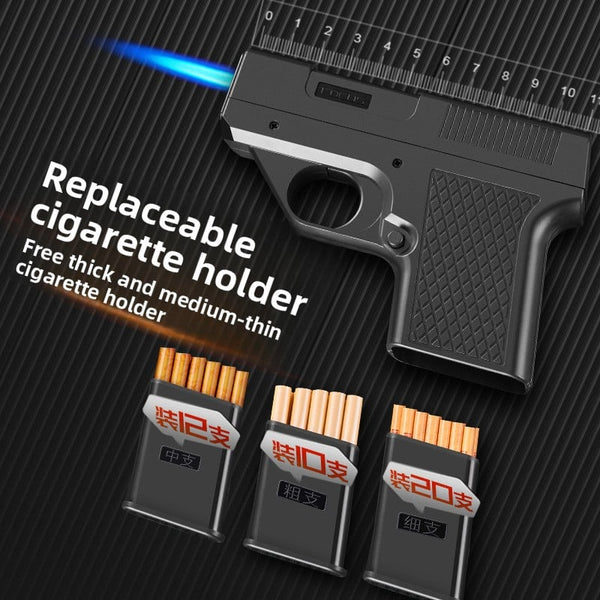 Gun Type Windproof Inflatable Lighter Cigarette Case Integrated Personality Creative Pistol Cartridge Can Be Changed Thick Medium Fine Cigarette Case