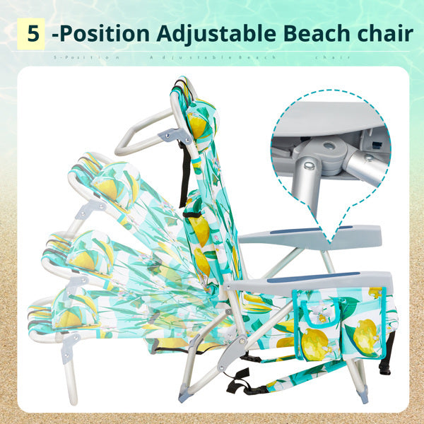 63x65x82cm, Lemon Pattern, Aluminum, Beach Chair, Oxford Cloth, Silver-white Aluminium Tube