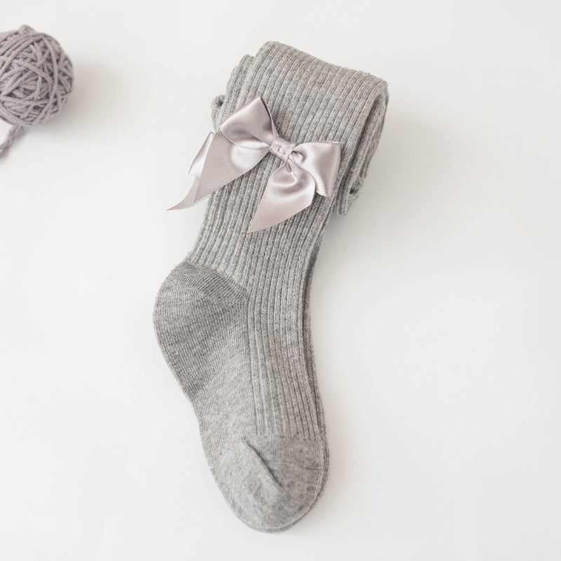 Spring And Autumn New Children's Pantyhose Bow Cotton White Baby Socks Medium Thick Foreign Girl Leggings - Suni