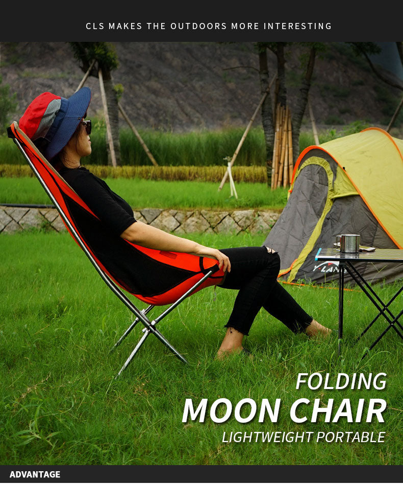 Outdoor Folding Chair Heighten Moon Chair Portable Camping Fishing Chair Leisure Beach Chair Back Chair - TrendTrove