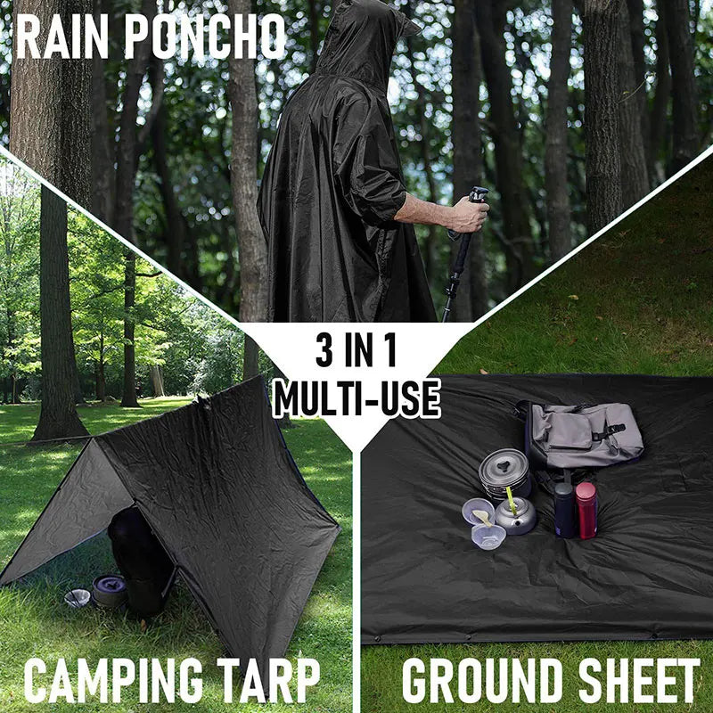 3 In 1 Outdoor Military Raincoat Hooded Sleeve Waterproof Rain Poncho Motorcycle Rain Cover Camping Hiking Travel Rainwear Tent - TrendTrove
