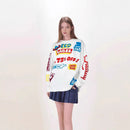 Full Print Color Graffiti Letters Printed Casual Long Sleeve T-Shirt