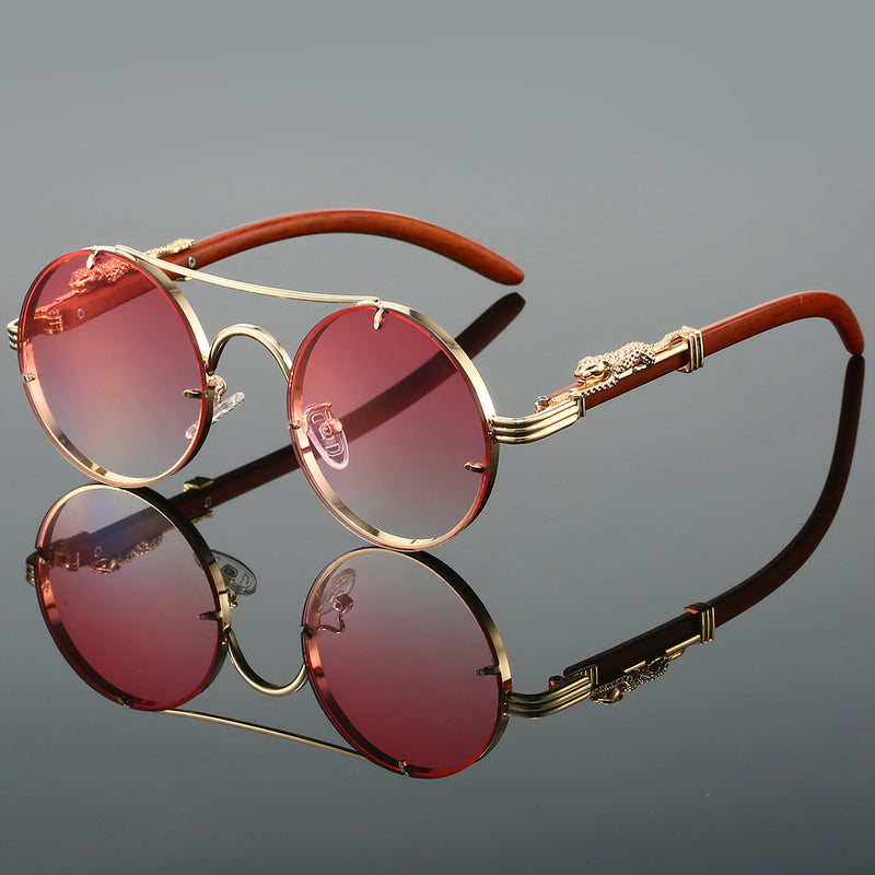 Retro Double Bridge Round Frame Sunglasses