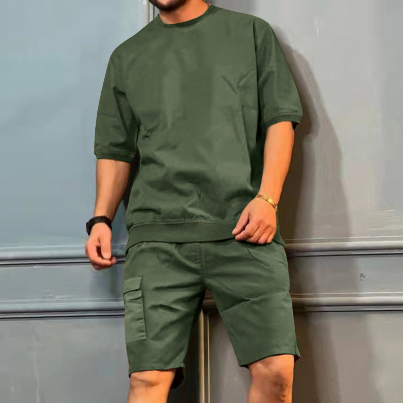 Men's Summer Casual Workwear Shorts and T-Shirt Set
