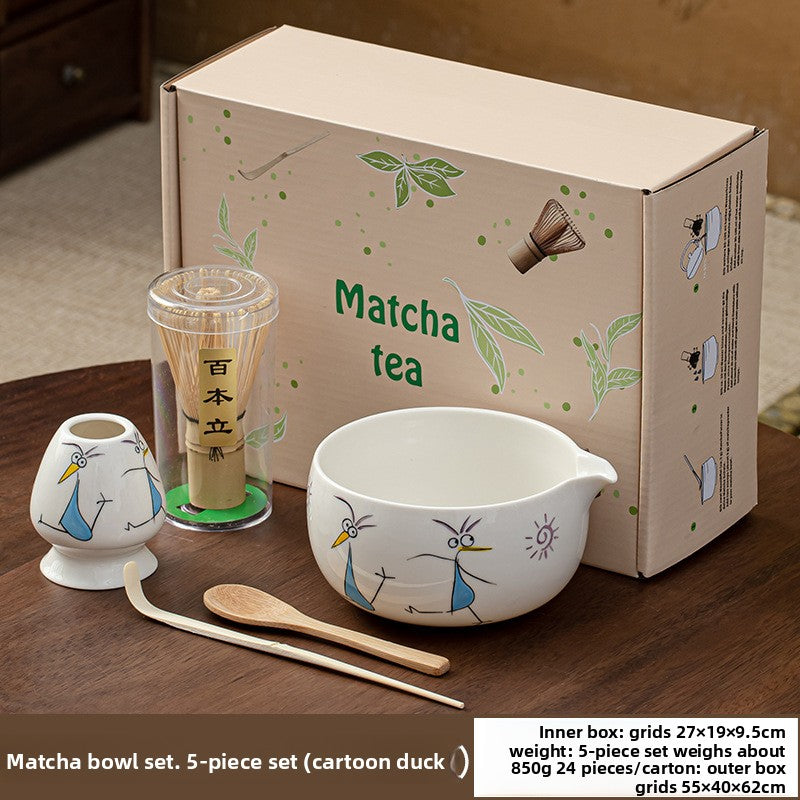 Hand-painted Matcha Tea Whisk Set with Ceramic Bowl