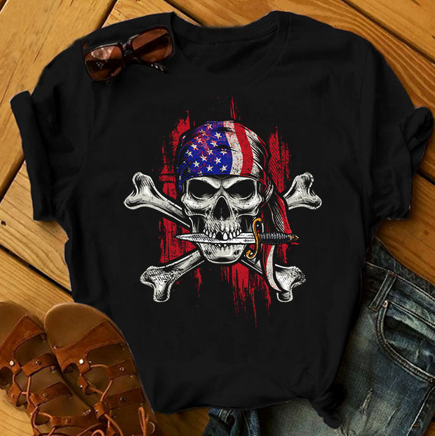 Rock Skull Printed Short Sleeve T-Shirt