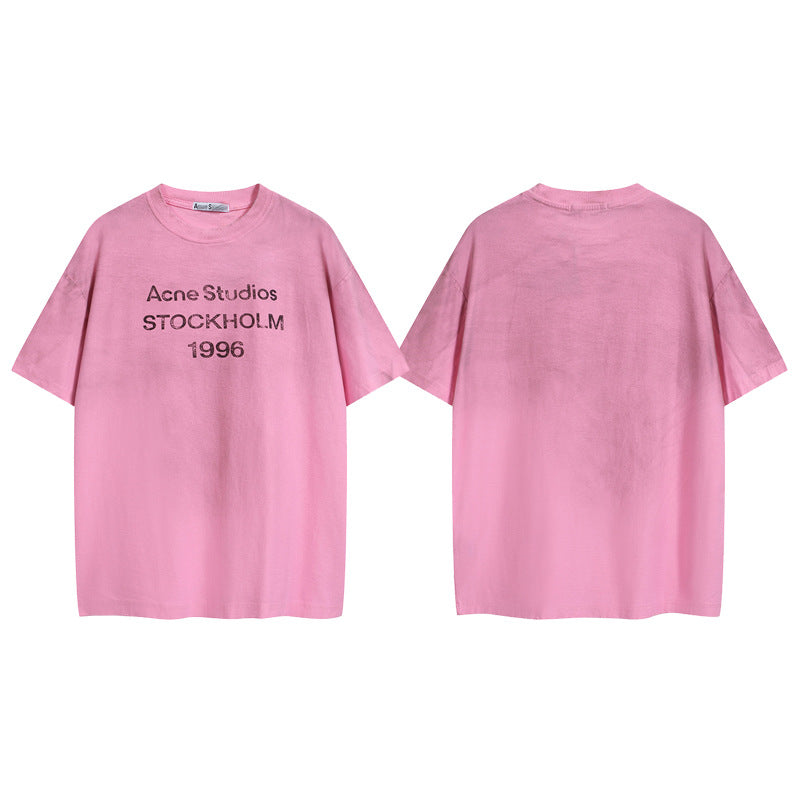 Distressed Washed Gradient Print Cotton T-shirt