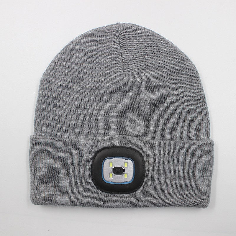 Outdoor sports LED button electronic light knitted hat