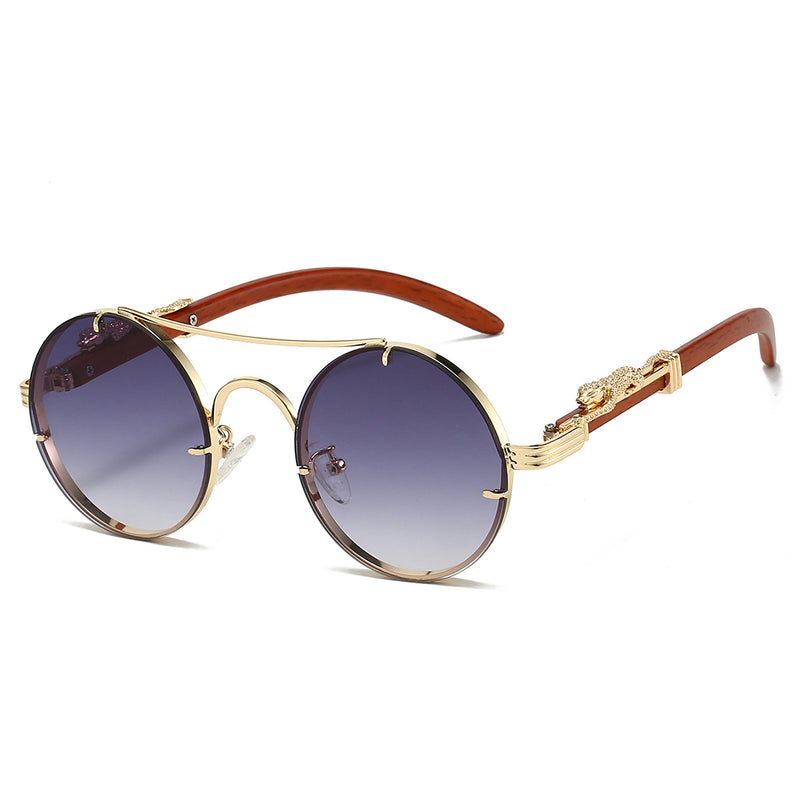 Retro Double Bridge Round Frame Sunglasses