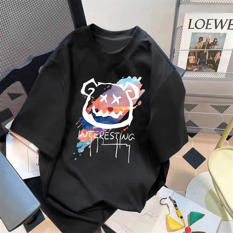 Trendy Summer Bear Print Loose T-Shirt