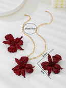 Flower Pendant Necklace and Earrings Set