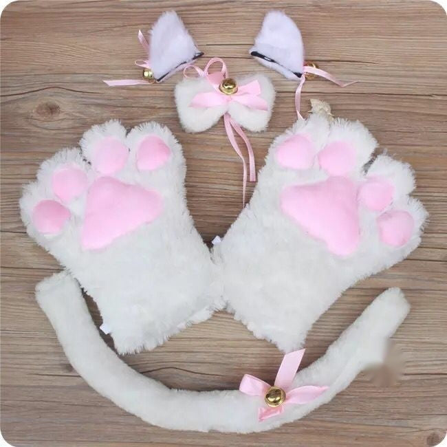 Selling Cute Suit Cat's Paw Gloves 5-piece Set Maid Nekopara Cat's Paw Bow Tie