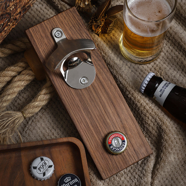 Wooden Magnetic Wall Mounted Bottle Opener