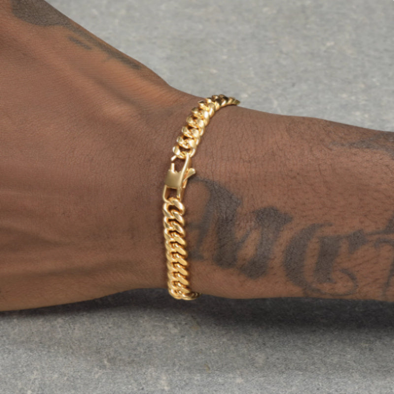 18K Gold Thin Cuban Chain Bracelet For Men