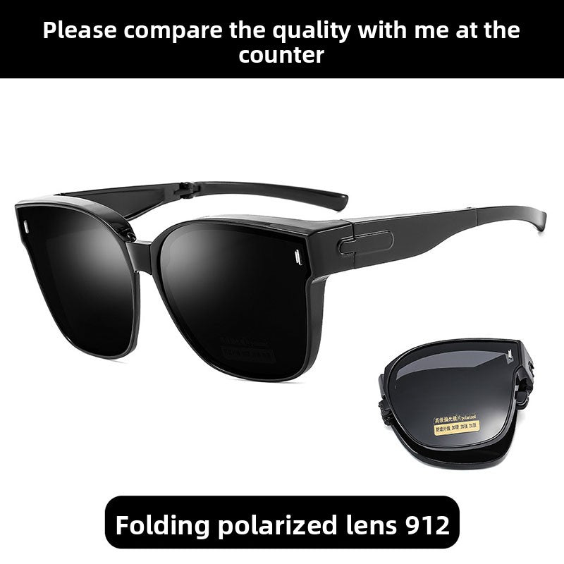 Folding sunglasses can be worn over men's myopia glasses